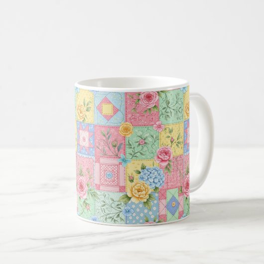 Romantisches Rosen-Patchwork-Muster Kaffeetasse (VorderseiteRechts)