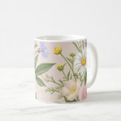 Romantisches Rosengarten-Blütenmuster in rosafarbe Kaffeetasse (VorderseiteRechts)