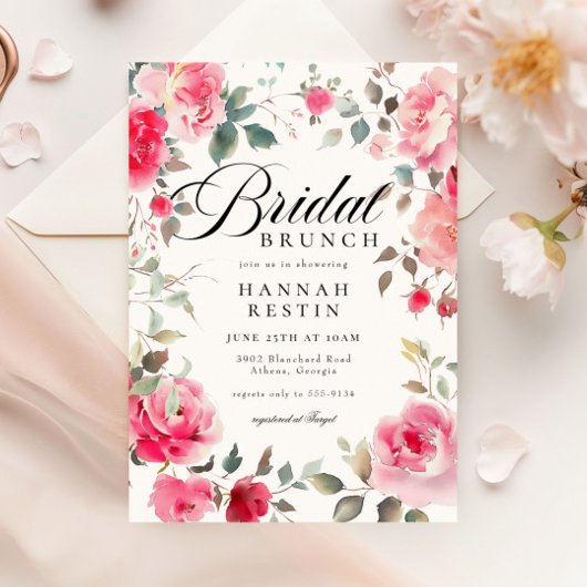 Romantisches Rosengarten Brautparty Brunch Einladung