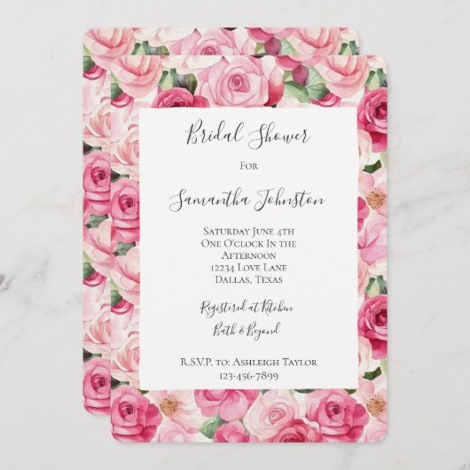 Romantisches Rosengebirge Brautparty Einladung (Vorne/Hinten)