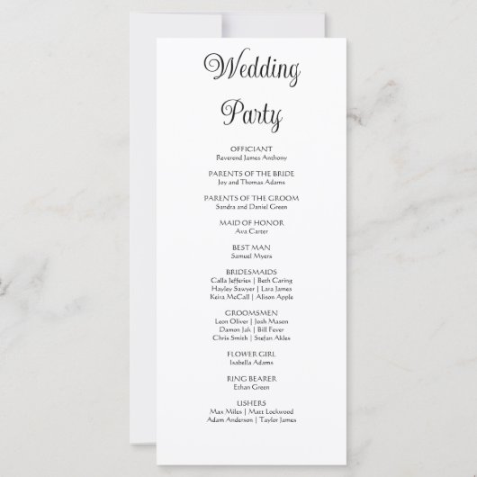 Romantisches Rosengelbes Hochzeitsprogramm (Rückseite)