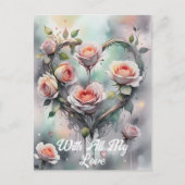 Romantisches Rosenherz mit eleganter Schrift Postkarte (Vorderseite)