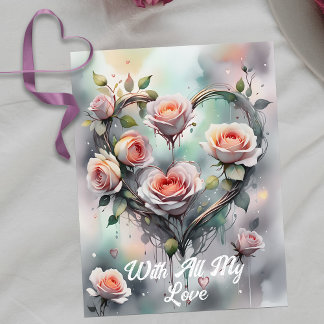 Romantisches Rosenherz mit eleganter Schrift Postkarte