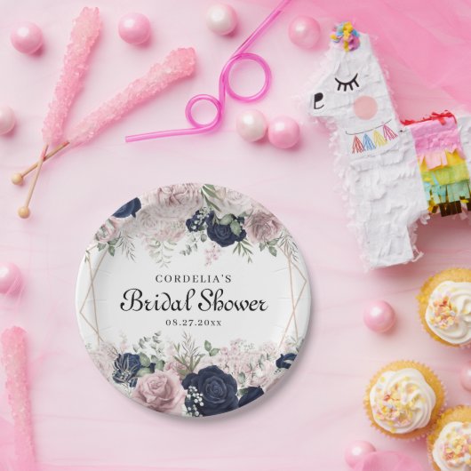 Romantisches Rosenrosen-Brautparty Pappteller (Party)