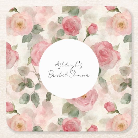 Romantisches Rosenrosen Brautparty Rechteckiger Pappuntersetzer (Vorderseite)