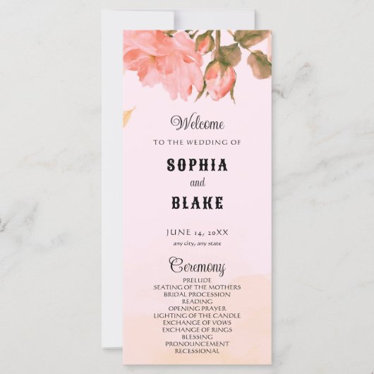 Romantisches Rosenrosen Pink Hochzeitsprogramm (Vorderseite)