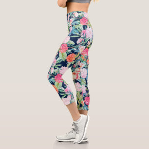 Romantisches Rosenrosen Vintages blaues Design Capri Leggings