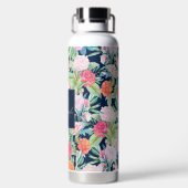 Romantisches Rosenrosen Vintages blaues Design Trinkflasche (Rückseite)