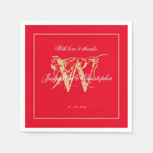 Romantisches Rot-Gold-Hochzeitspapier Serviette (Vorderseite)