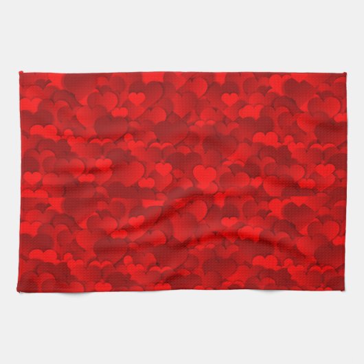 Romantisches Rot Liebesherzen Texturmuster Geschirrtuch (Horizontal)