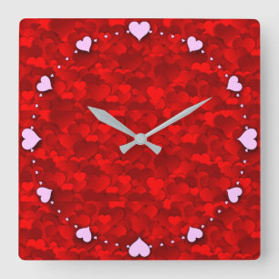 Romantisches Rot Liebesherzen Texturmuster Quadratische Wanduhr