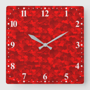 Romantisches Rot Liebesherzen Texturmuster Quadratische Wanduhr