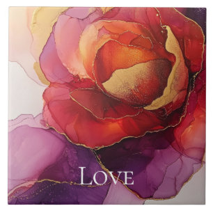 Romantisches Rot Lila Gold Floral Liebe Fliese