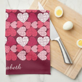 Romantisches Rot-Pink-Puzzle-Herzmuster Geschirrtuch (Viertel Falte)