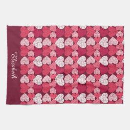 Romantisches Rot-Pink-Puzzle-Herzmuster Geschirrtuch