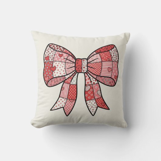 Romantisches Rot-Rosa-Patchwork-Band-Schleifen-Zei Kissen (Vorderseite)