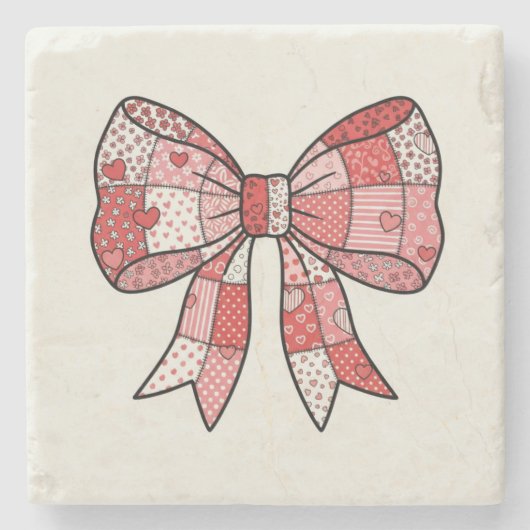 Romantisches Rot-Rosa-Patchwork-Band-Schleifen-Zei Steinuntersetzer (Vorderseite)