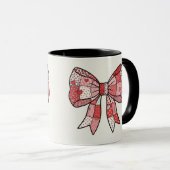 Romantisches Rot-Rosa-Patchwork-Band-Schleifen-Zei Tasse (VorderseiteRechts)