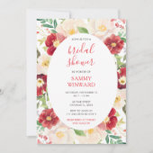 Romantisches Rot-und Creme-Blume-Brautparty Einladung (Vorderseite)