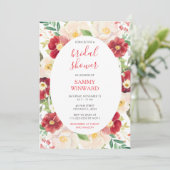 Romantisches Rot-und Creme-Blume-Brautparty Einladung (Stehend Vorderseite)
