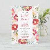 Romantisches Rot-und Creme-Blume-Brautparty Einladung (Stehend Vorderseite)