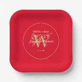 Romantisches Rot und Gold elegant Monogramm Chic Pappteller (Vorderseite)
