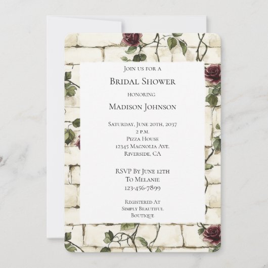 Romantisches Rote Rosen-Brautparty Einladung (Vorderseite)