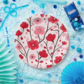 Romantisches rotes Blumenmuster Pappteller (Party)