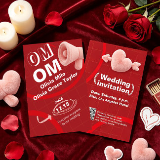 romantisches rotes flauschiges 3D-Herz Hochzeit Einladung