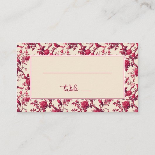 Romantisches rotes florales Vintage-Vögel-Design Platzkarte (Vorderseite)