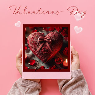 ROMANTISCHES ROTES HERZ & CANDLES VALENTINES FEIERTAGSKARTE