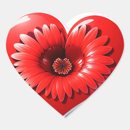 Romantisches rotes Herz mit Blumenzentrum Herz-Aufkleber (Vorderseite)
