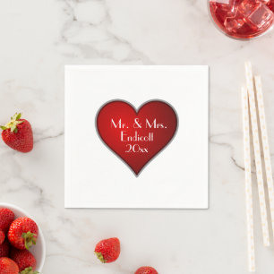 Romantisches Rotes Herz mit Name und Hochzeitdatum Serviette