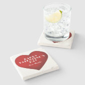 Romantisches Rotes Herz mit Name Valentinstag Steinuntersetzer (Seitenansicht)