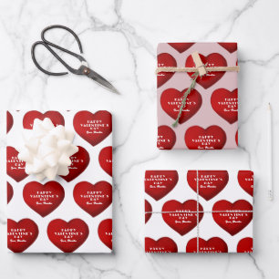 Romantisches rotes Herz mit Namen Valentinstag Geschenkpapier Set