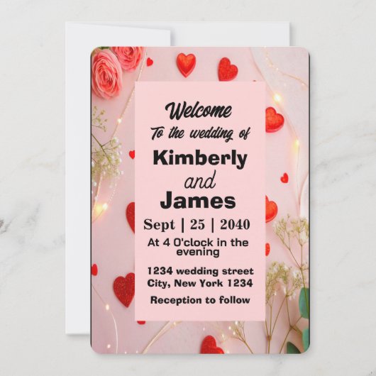 Romantisches Rotes Herz & Rose Einladung zur Hochz (Vorderseite)