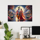 Romantisches Rotes Kunstwerk Radha Krishna Eterna Poster (Heimbüro)