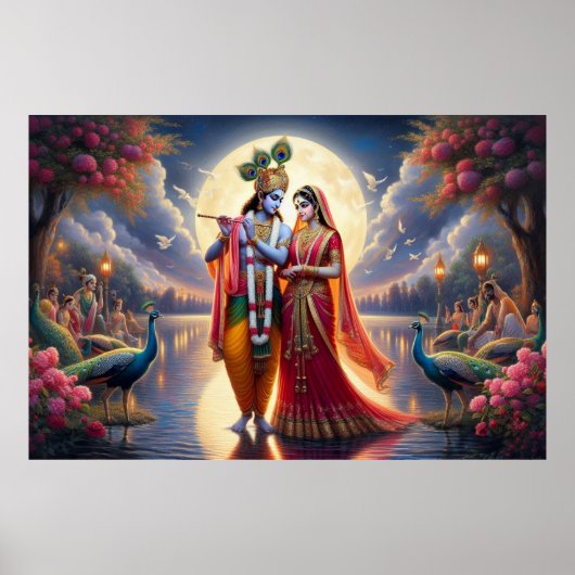 Romantisches Rotes Kunstwerk Radha Krishna Eterna  Poster (Vorne)