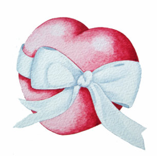 Romantisches rotes Liebe-Herz mit weißem Bandbogen Fotoskulptur Schlüsselanhänger