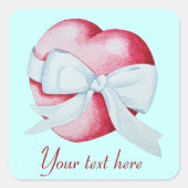 Romantisches rotes Liebe-Herz mit weißem Bandbogen Quadratischer Aufkleber (Vorderseite)