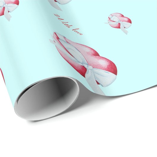 Romantisches rotes Liebe-Herz mit weißem Bogen Geschenkpapier (Rolleneckpunkt)