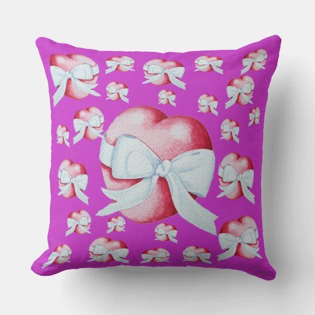 Romantisches rotes Liebe Herz und weißer Bogen Kissen (Vorderseite)