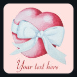 Romantisches rotes Liebe Herz und weißer Bogen Quadratischer Aufkleber<br><div class="desc">Dieses originale rote Herz hat einen hübschen weißen Bogen, um ihn herum zu repräsentieren "geben Ihr Herz" zu jemandem, den Sie Liebe. Diese beiden romantischen Rotherzen haben einen hübschen weißen Bogen, der sie zusammenbindet und zwei Herzen in Liebe als eins darstellt. Ich denke, die Illustration sieht gut auf diesem herzförmigen...</div>