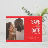 Romantisches rotes minimalistisches Foto Save The Date (Stehend Vorderseite)