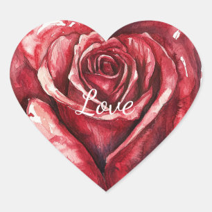 Romantisches rotes Rosen-Blumen-Herz Herz-Aufkleber