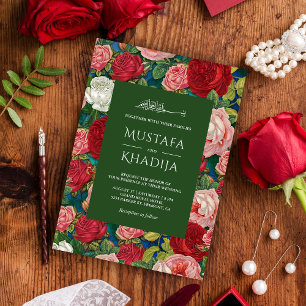 Romantisches rotes Rosen-Blumenmuster islamische H Einladung
