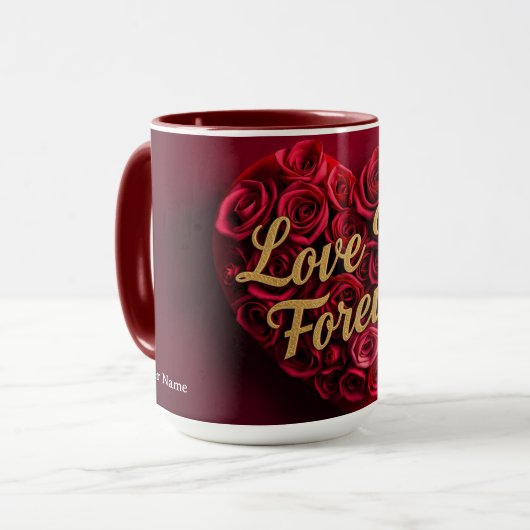 Romantisches rotes Rosenherz "Liebe dich für immer Tasse (Vorderseite Links)