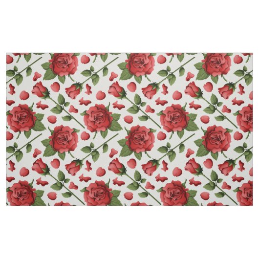 Romantisches rotes Rosenlaub Botanischer Garten Bl Stoff (Fat Quarter (45,7 x 55,9 cm))