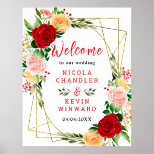 Romantisches rotes und orangefarbenes Rosen-Hochze Poster