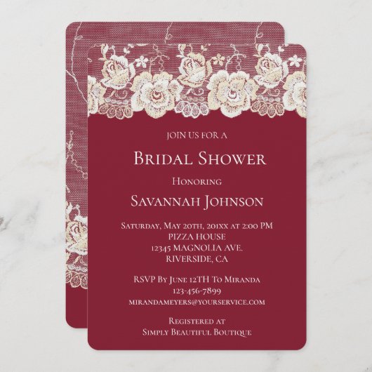 Romantisches Rotes Weißes Cremefeld Brautparty Einladung (Vorne/Hinten)
